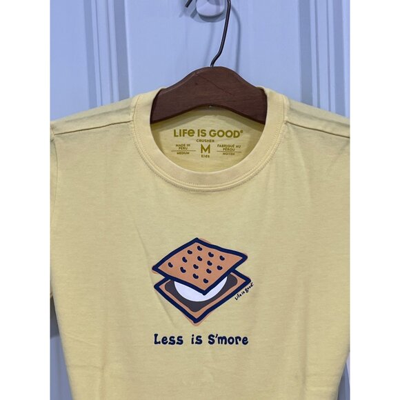 Life Is Good Less Is Smore Crusher T Shirt Kids Medium Sandy Yellow Cotton NEW - Picture 3 of 6